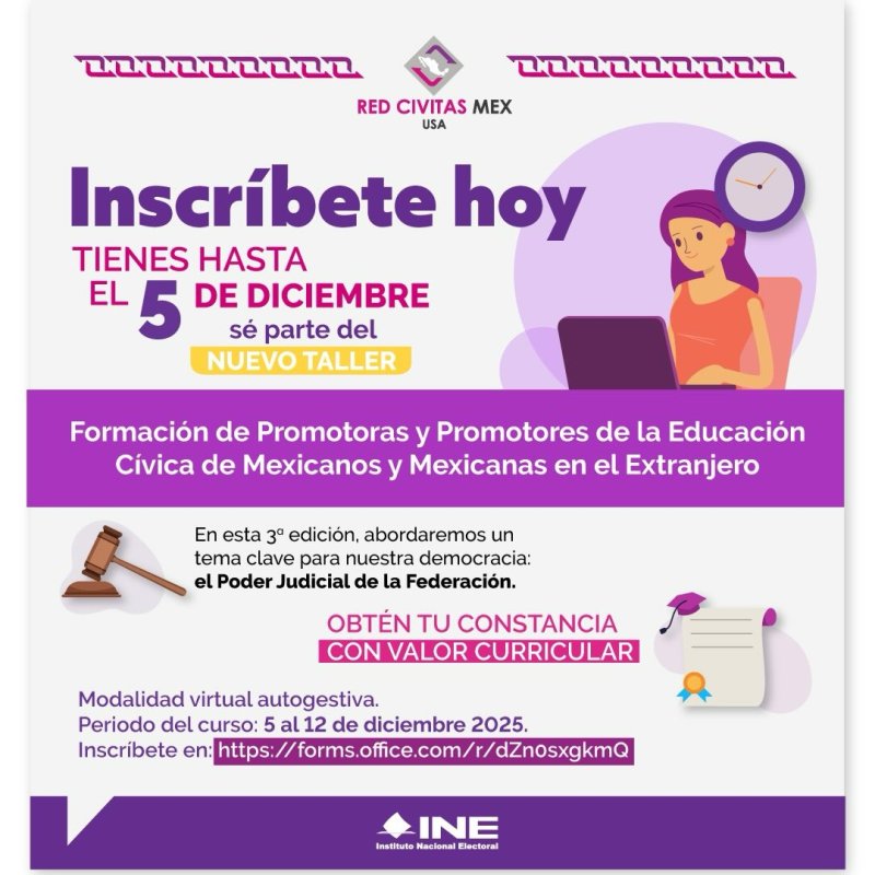 Abren inscripciones para taller virtual sobre educación cívica para mexicanos en el extranjero