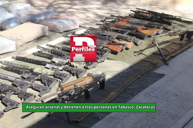 Aseguran arsenal y detienen a tres personas en operativo federal en Tabasco, Zacatecas