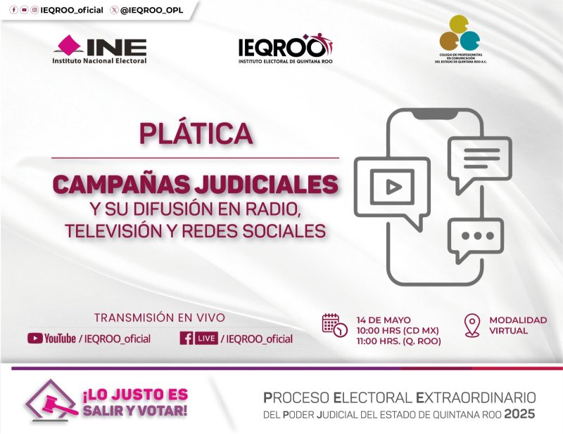 IEQROO organiza plática virtual sobre campañas judiciales y su difusión en medios y redes sociales