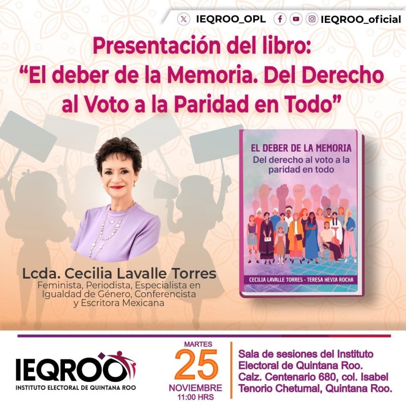 IEQROO presentará obra sobre memoria democrática y paridad de género