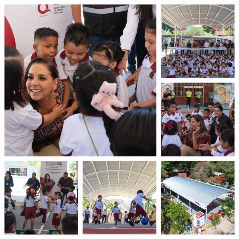 Rodeada de niñas y niños, en ambiente festivo, Mara Lezama inaugura domo en preescolar “Diana Laura Riojas” en Playa del Carmen