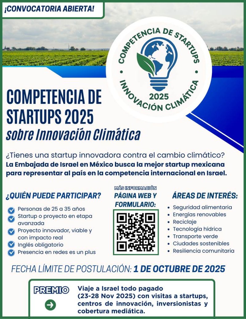 SEDE – Convocan a startups mexicanas a representar al país en competencia internacional de innovación climática en Israel
