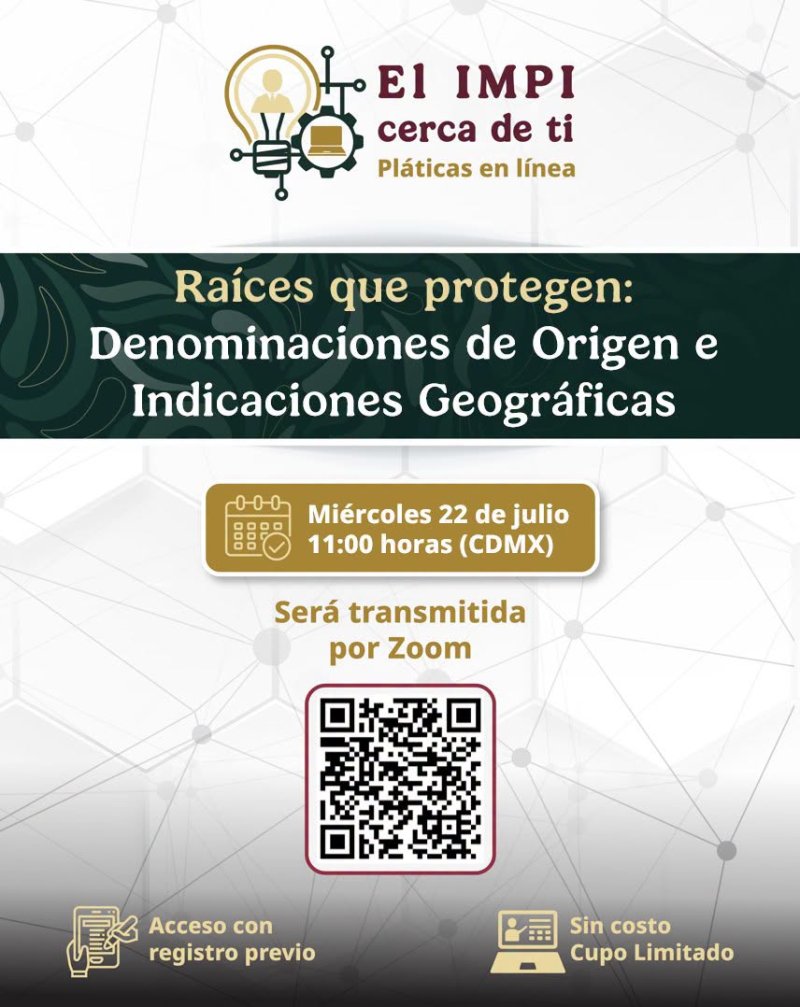 SEDE e IMPI invitan a conferencia virtual sobre Denominaciones de Origen e Indicaciones Geográficas