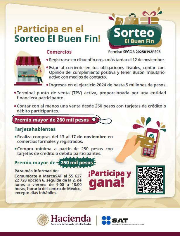 SEDE – Inicia el Sorteo El Buen Fin 2025: consumidores y comercios podrán ganar premios de hasta 260 mil pesos