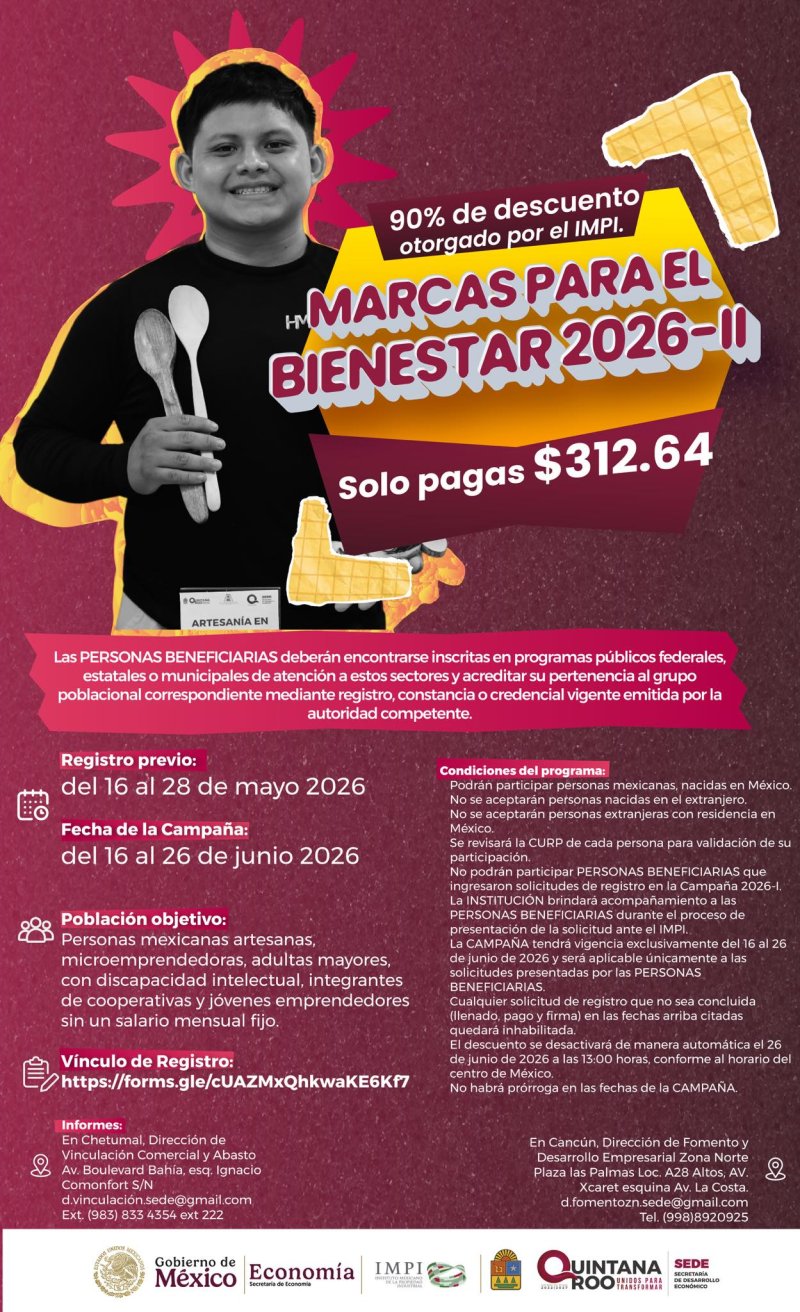 SEDE – Lanzan programa con 90% de descuento para registro de marcas en Quintana Roo