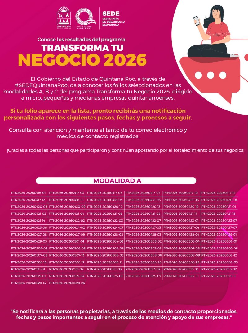 SEDE – Publican resultados del programa “Transforma tu Negocio 2026” para impulsar a las MIPyMES de Quintana Roo