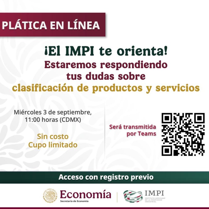 SEDE Quintana Roo e IMPI invitan a emprendedores y empresas a plática virtual sobre clasificación de productos y servicios