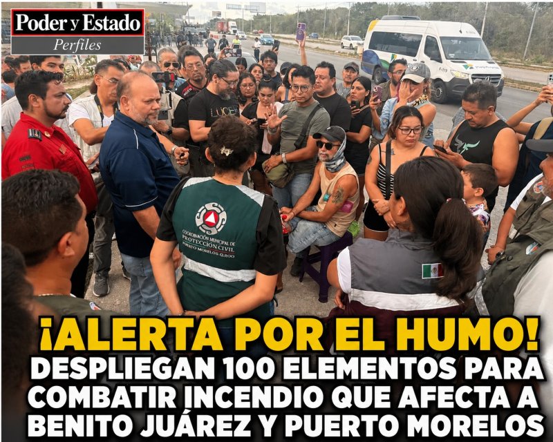 ¡ALERTA POR EL HUMO! DESPLIEGAN 100 ELEMENTOS PARA COMBATIR INCENDIO QUE AFECTA A BENITO JUÁREZ Y PUERTO MORELOS